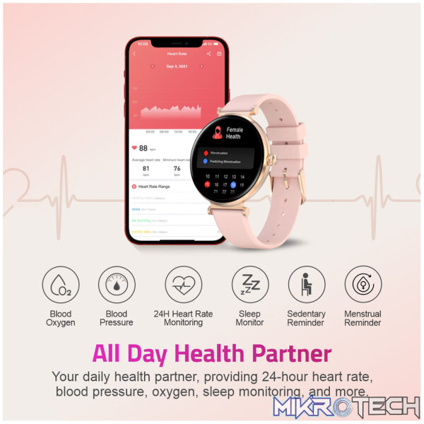 MT510 Smart Watch 1.32" AMOLED IPX68 with BT Calls Sports HR BP BO - Rose Gold - Image 5